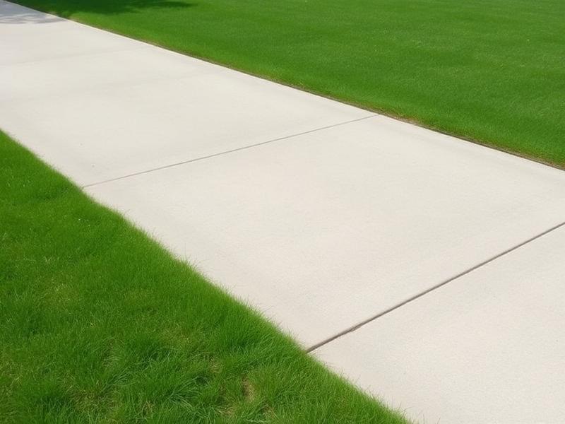 Clean concrete driveway with sharp edges against green grass
