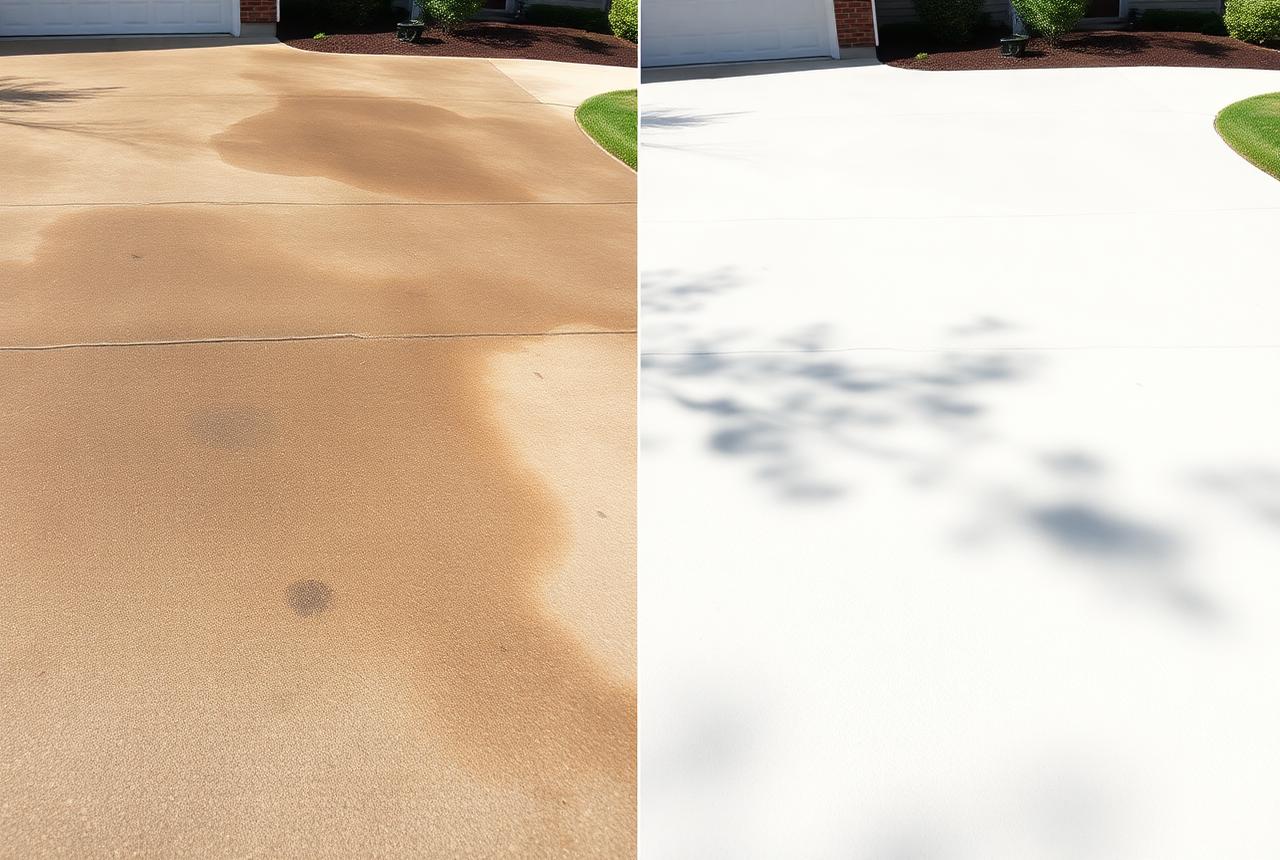 Before and after driveway pressure washing